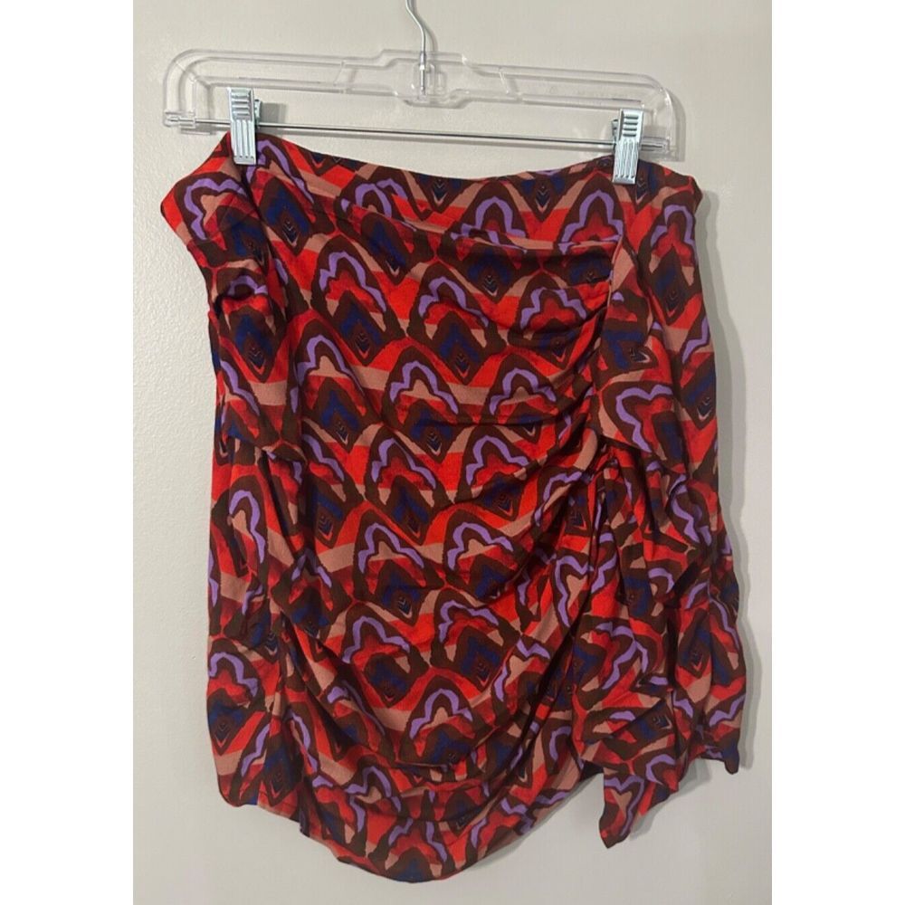 NWT Anthropologie Dolan Left Coast Ruched‎ Ruffle Mini Skirt Med Red purple tan
